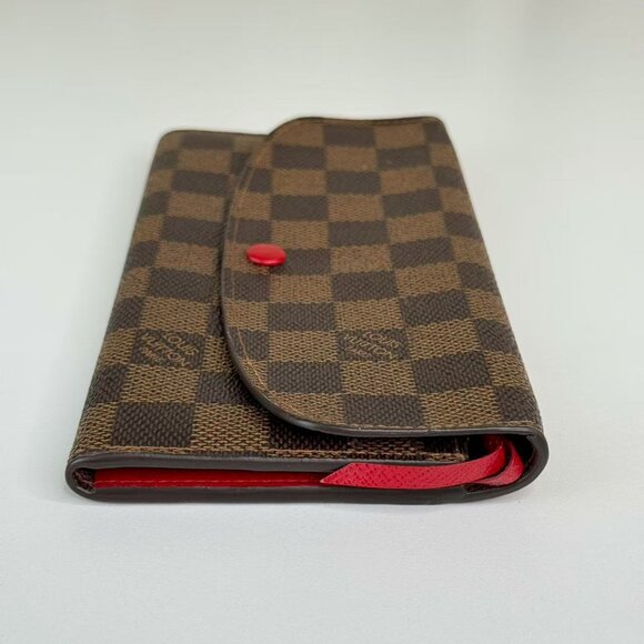 Louis Vuitton Damier Ebene Wallet with Red Button Classic Checkered Desiign - Picture 3 of 7